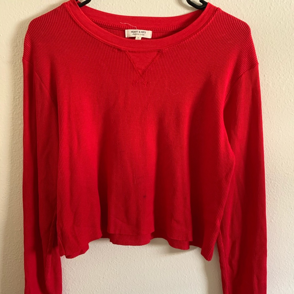 Red Long Sleeve Cropped Top
